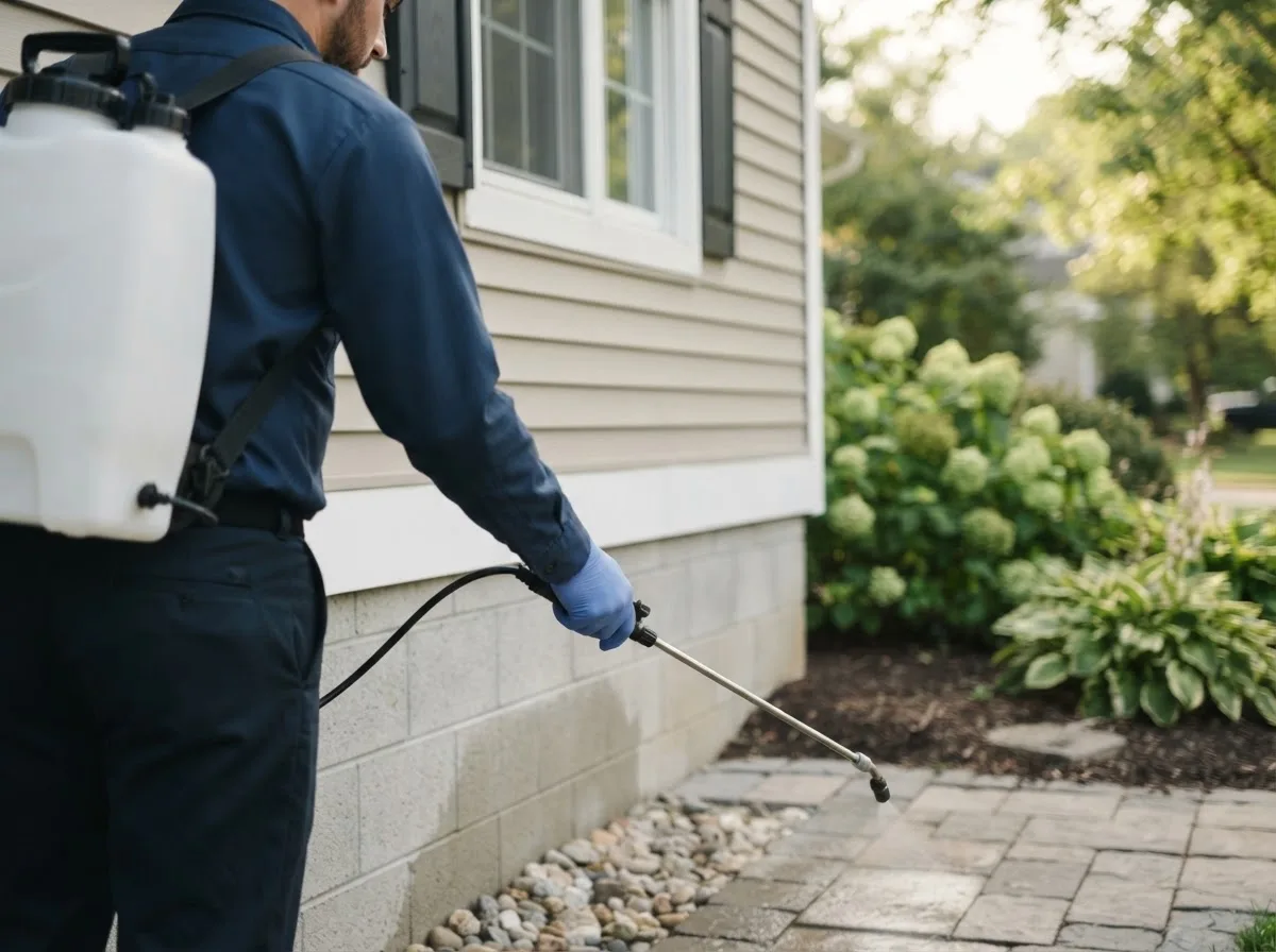 Pest control technician inspecting a home in Plainfield, VT